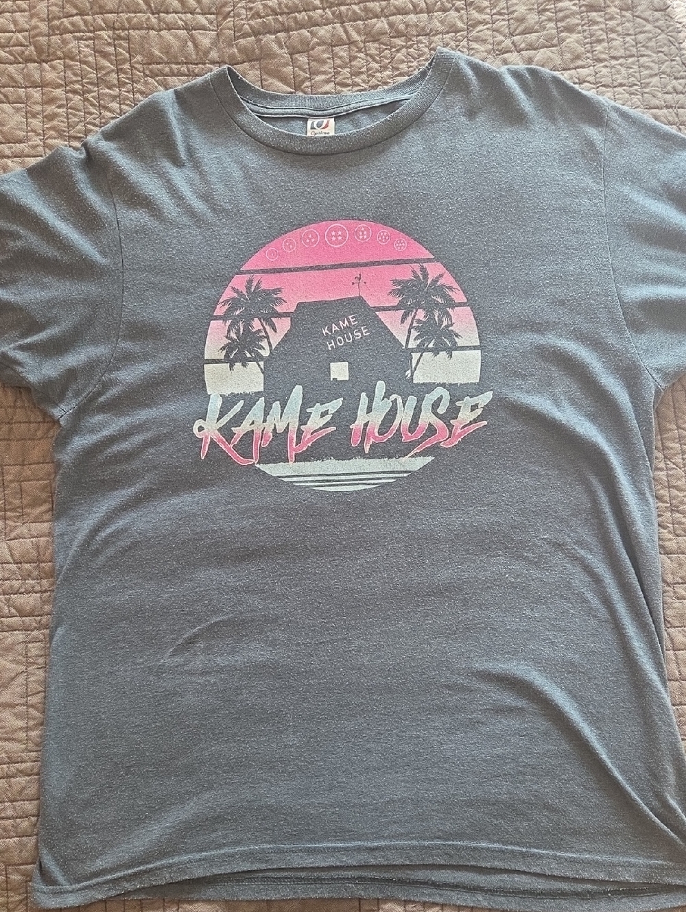 Kame House Graphic Short Sleeve Tee - Heather Gray with Pink Accent
